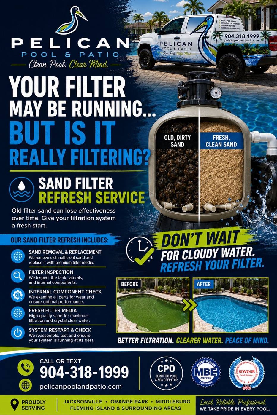 Pelican Pool and Patio sand filter refresh details advertisement