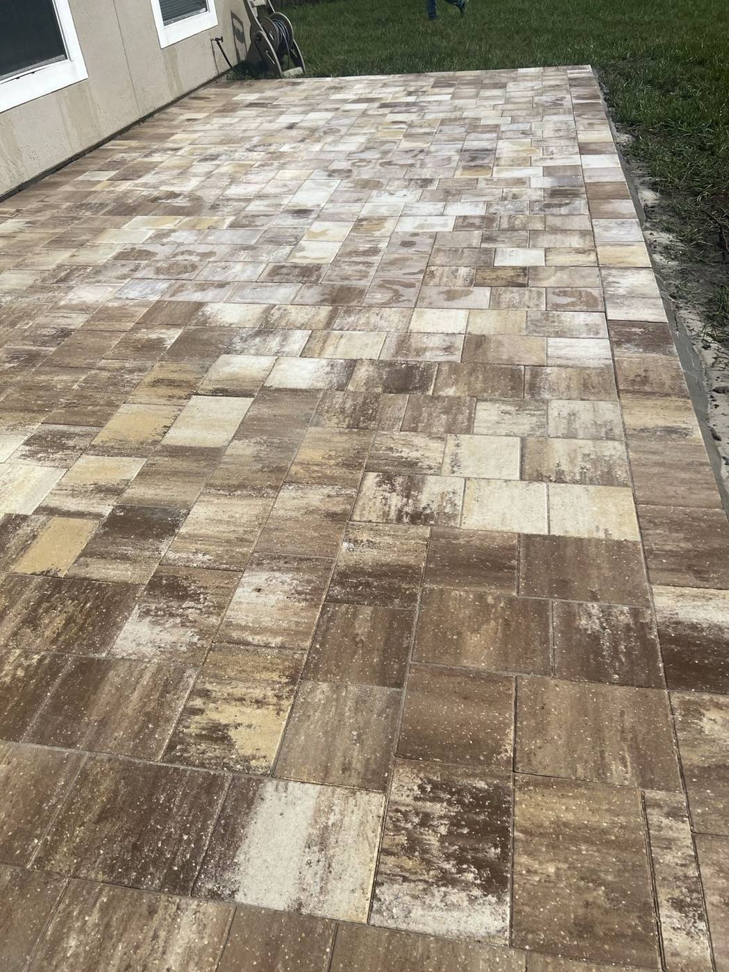 Prepared patio base during the paver installation project