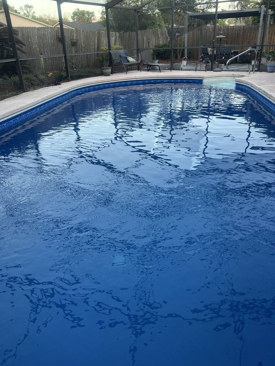 Deep blue spa and pool water after service