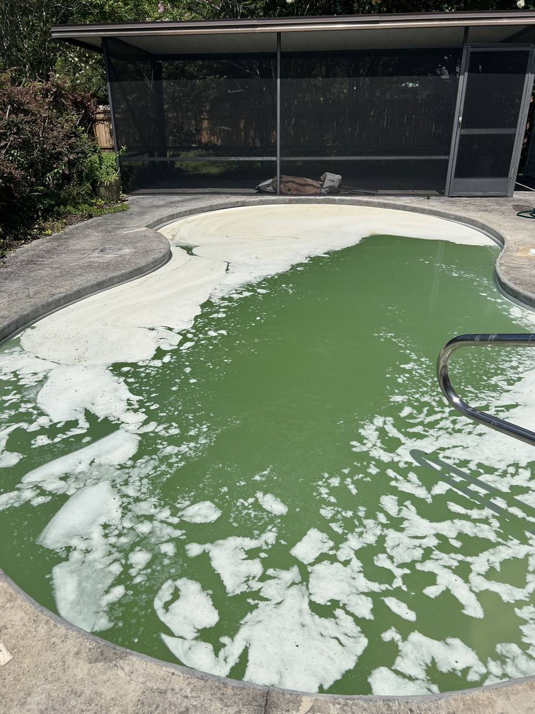 Green pool during algae treatment